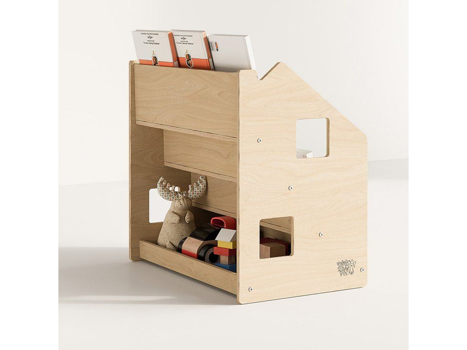 BusyKids front-facing children's bookshelf detail