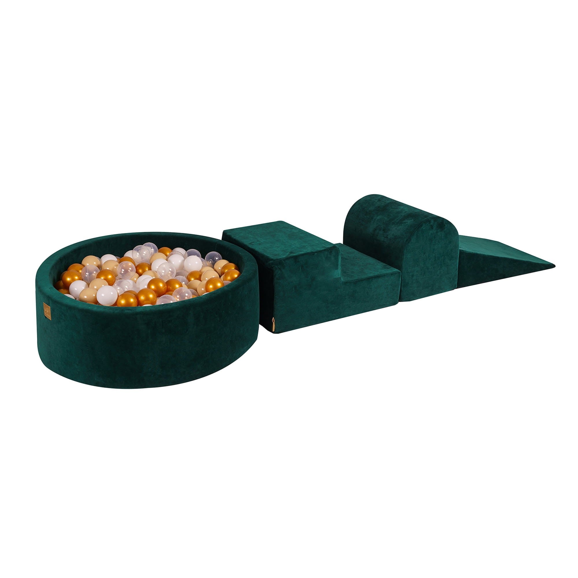 MeowBaby Green Velvet Foam Play Set with Ball Pit - Gold/Beige/White/Transparent Balls