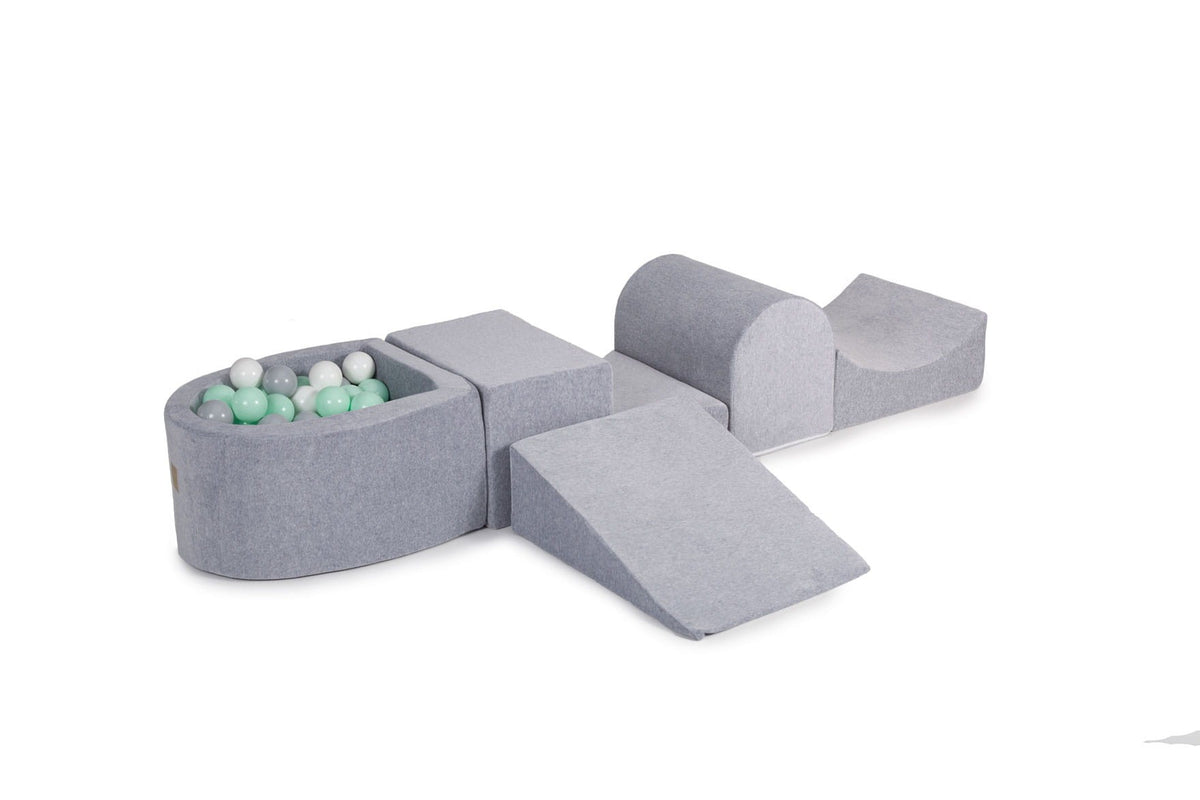 MeowBaby® Grey Velvet Playset with Ball Pit - Mint, Gray & White Balls