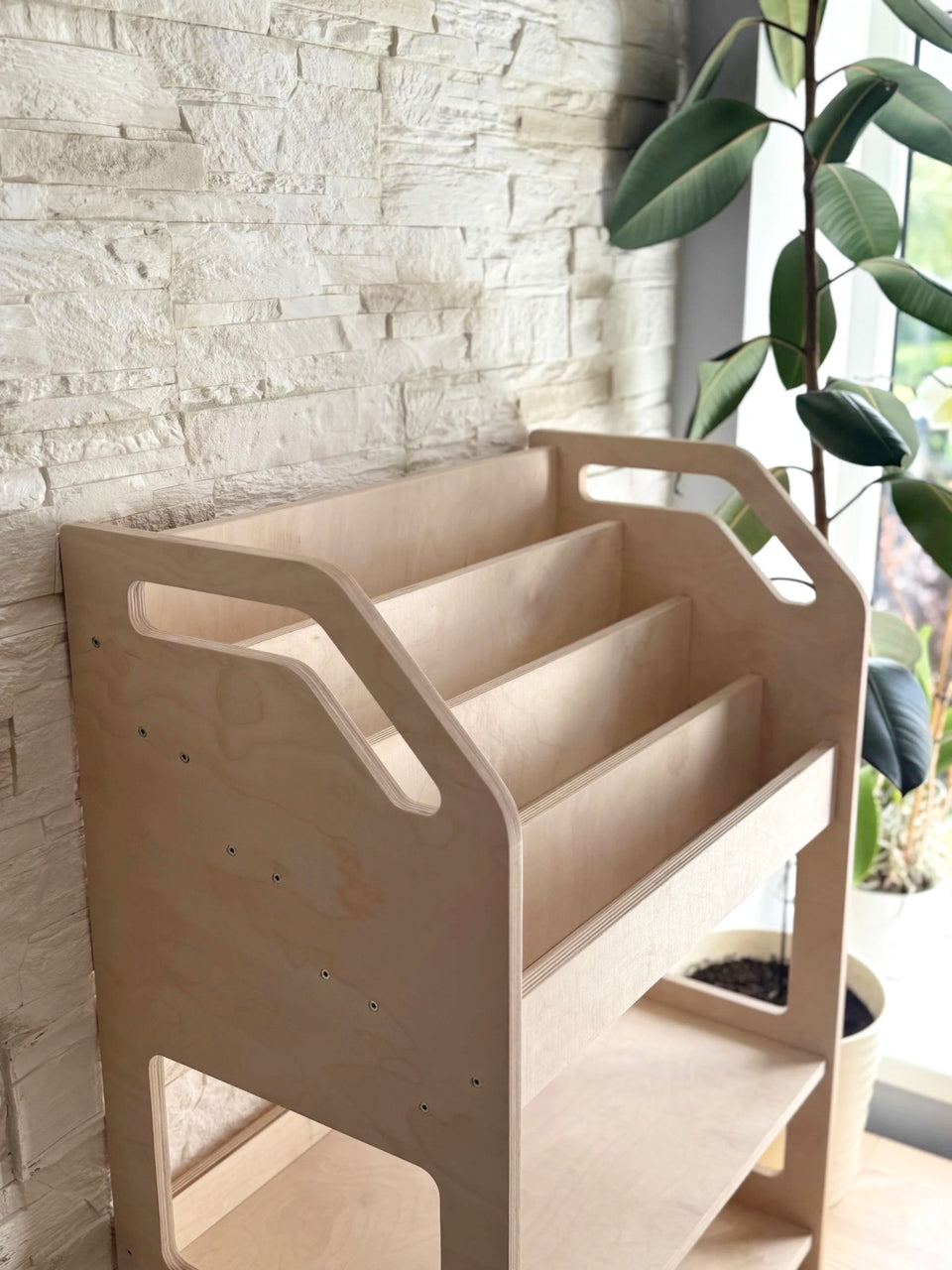 Montessori Wooden Book Display with Storage Shelf For Kids