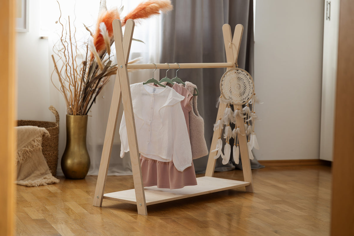 Tipi Clothing Rack For Children - Large Natural Wood